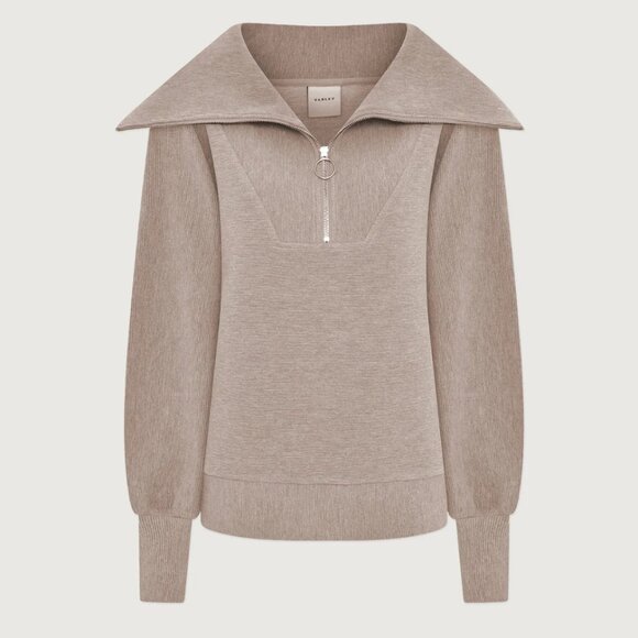 Varley Sweaters - Varley Vine Half Zip Pullover Taupe Marl Ottoman Rib Oversized Small